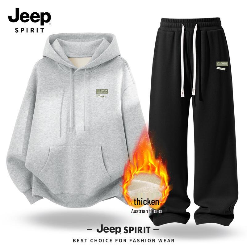 JEEP SPIRIT Men's Fleece Hooded Sweatshirt & Pants Set