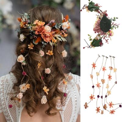 Simulated Flower Branches Flower Garlands Hairbands Girl Braids Hair Accessories Bridal Photography Props Holiday Headwear