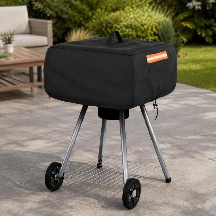 Drawcord Barbecue Cover for Cookers with 420D Fabric, Packable Construction, and Carry Handle to Reduce Dust and Everyday Debris During Storage