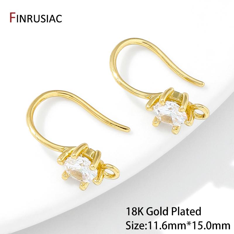 

18K Gold Plated Earring Hooks Component,Brass Inlaid Zircon Ear Wire Hooks Earring Fittings For DIY Jewelry Making Findings 1 Pair