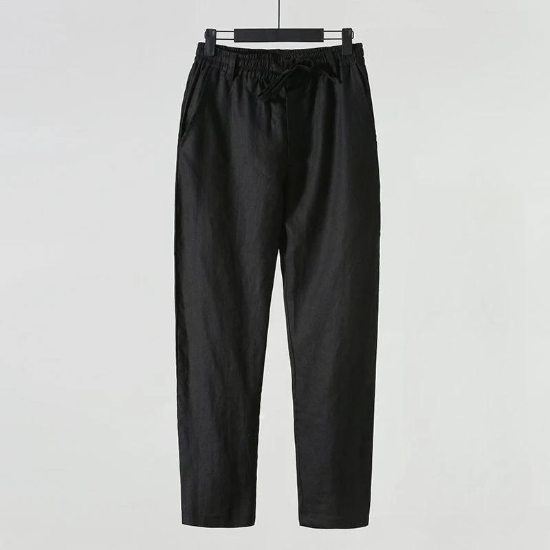 

Solid Color Linen Pants Men s Loose Linen Casual Pants Spring Summer Home Straight Soft Comfortable Trousers S чёрный