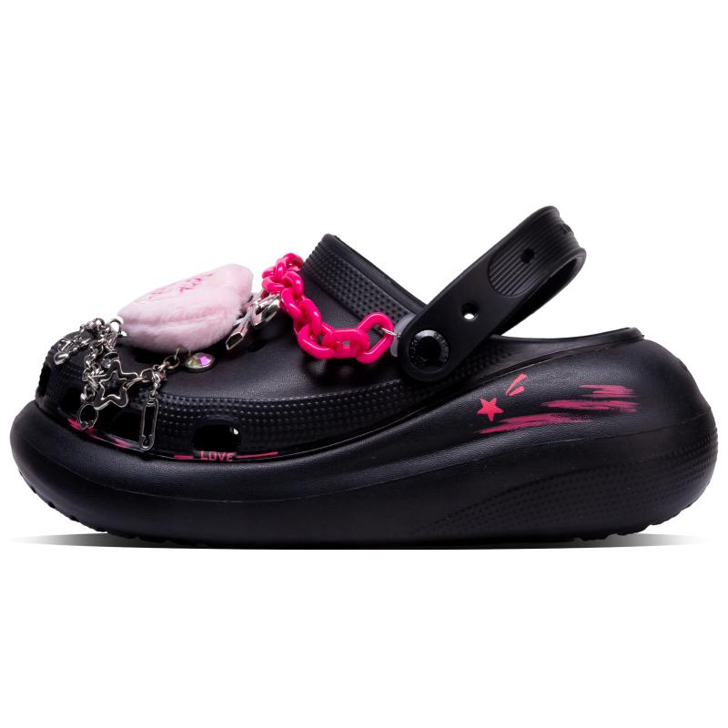 Crocs Crush Clog Classic Crush Cool Black Sweetheart Gift Box EVA Sweet Cool Girl Comfortable and Versatile Hole Shoes Unisex Black