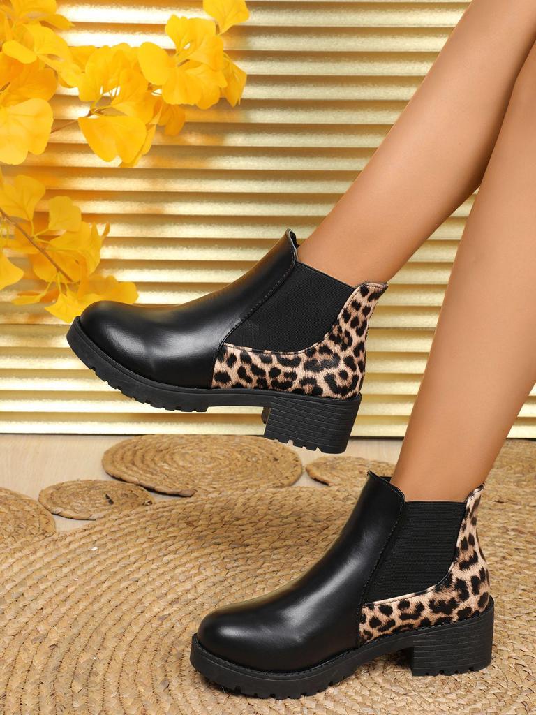 Plus Size Leopard Print Martin Boots – Round Toe, Thick Sole, Short Boots for Women, Spring/Autumn 2025