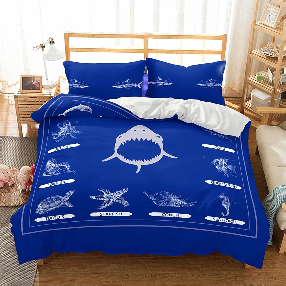 Comforter Mediterranean Bedding Dark Blue King Size Pillow Case Ship'S Anchor Bed Double Set Blue 228X228