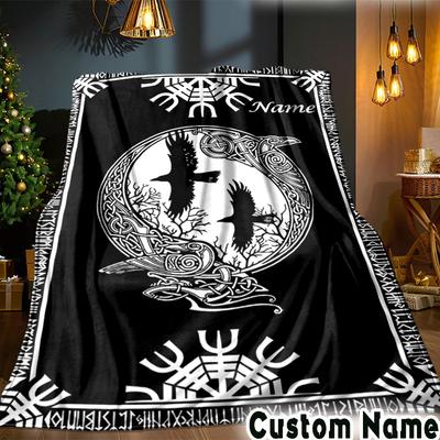 Custom Name Viking Blanket Bedding Blanket Picnic Blanket for Women Men, Throw Blankets for Couch Bed, Christmas and Halloween Gifts