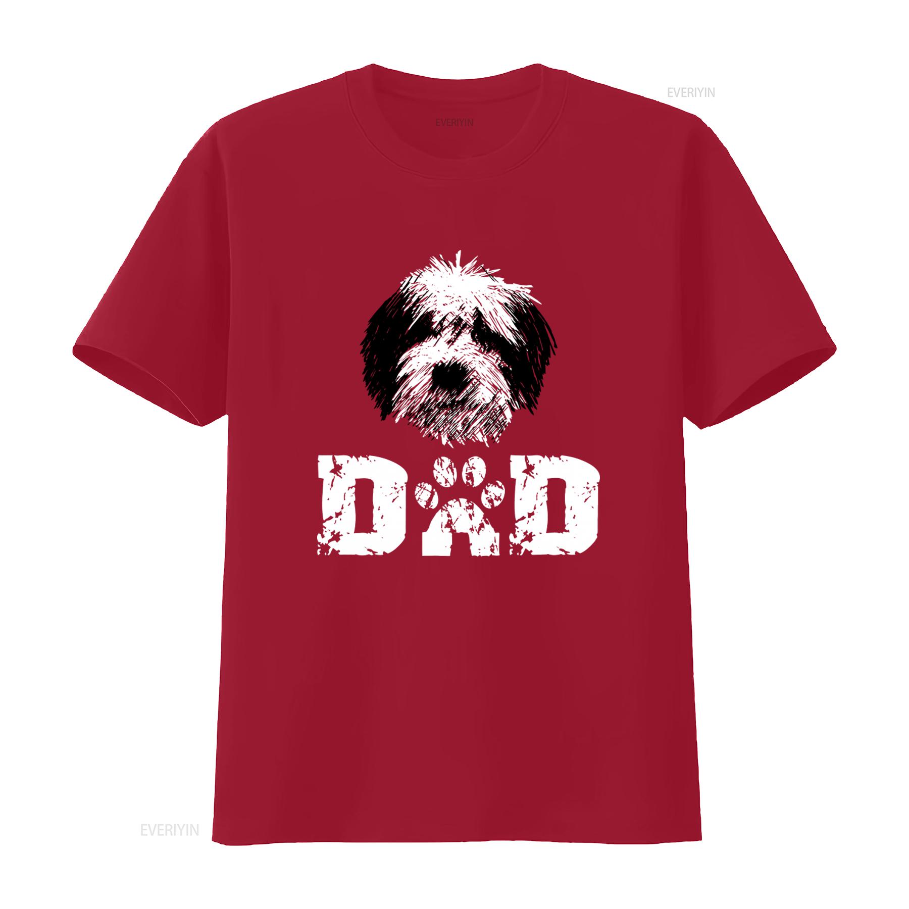 

Sheepadoodle Dad Dog Father T Shirt Print Casual vintage Washed homme Breathable Top For Everyday Wear Stretched Versatile S