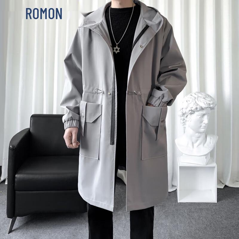 ROMON Men s Hooded Mid-Length Trench Coat 3XL