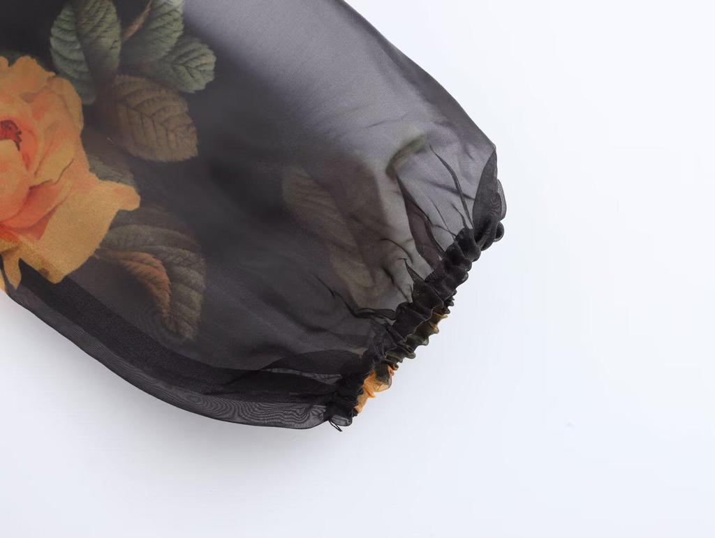 2024 Autumn Women's European-American Fashion Tulip Print Organza Skirt