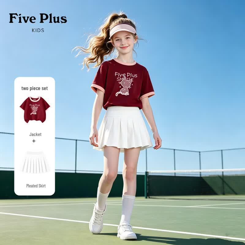 FivePlus Girls' Short Sleeve Top & Pleated Skirt Set