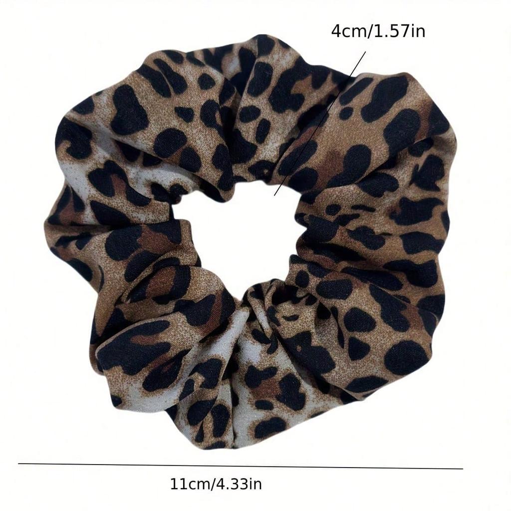 Boho Chic Leopard Print Scrunchies - Vintage Style Elastic Ponytail Holders for Women, Perfect for Beach & Summer Hairstyles