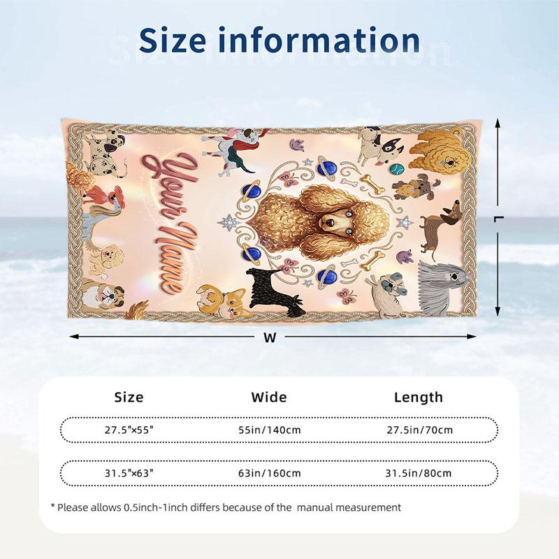 Dog Theme Beach Towel Personalized Custom Name & Text Soft Quick Dry Beach Towel for Swimming Travel