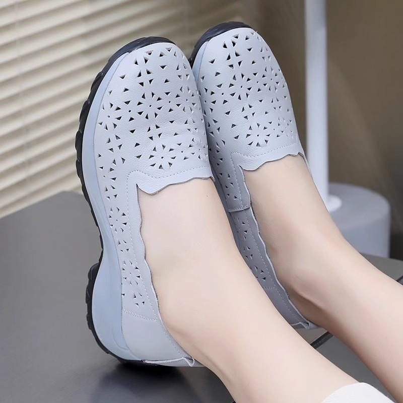 GKTINOO Women's Shoes Summer 2025 Real Leather Casual Sports Sandals For Women Hollow Wedge Sandals Mom Thick Soled Roman Sandal