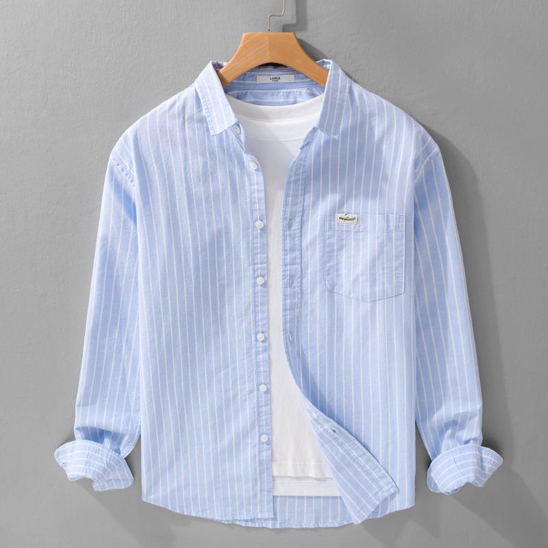 Men's Japanese Striped Cotton Shirt: High-End, Versatile, Long Sleeve for Spring