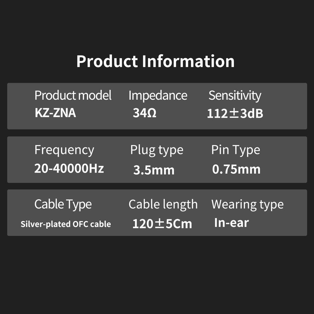 Yinyoo KZ ZNA Hybrid HIFI Earphone Equipped with 12mm Compound Dynamic 30095 Balanced Armature Upgraded High Purity Cable Design Noise Canceling