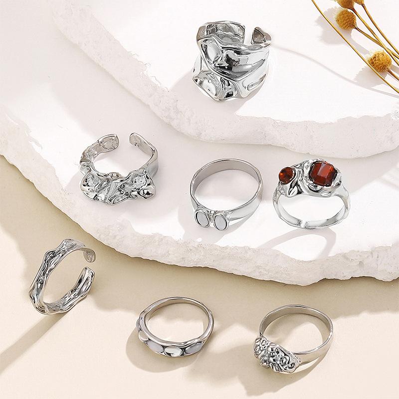 

Design sense geometric ing niche open ring index finger ring lava metal wind arc ring