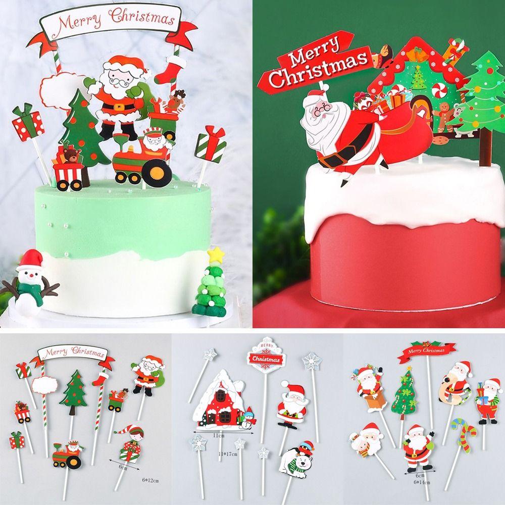 Papírová vánoční dortová dekorace Veselé Vánoce Dekorace na narozeninovou oslavu Kreativní zápichy na cupcakes