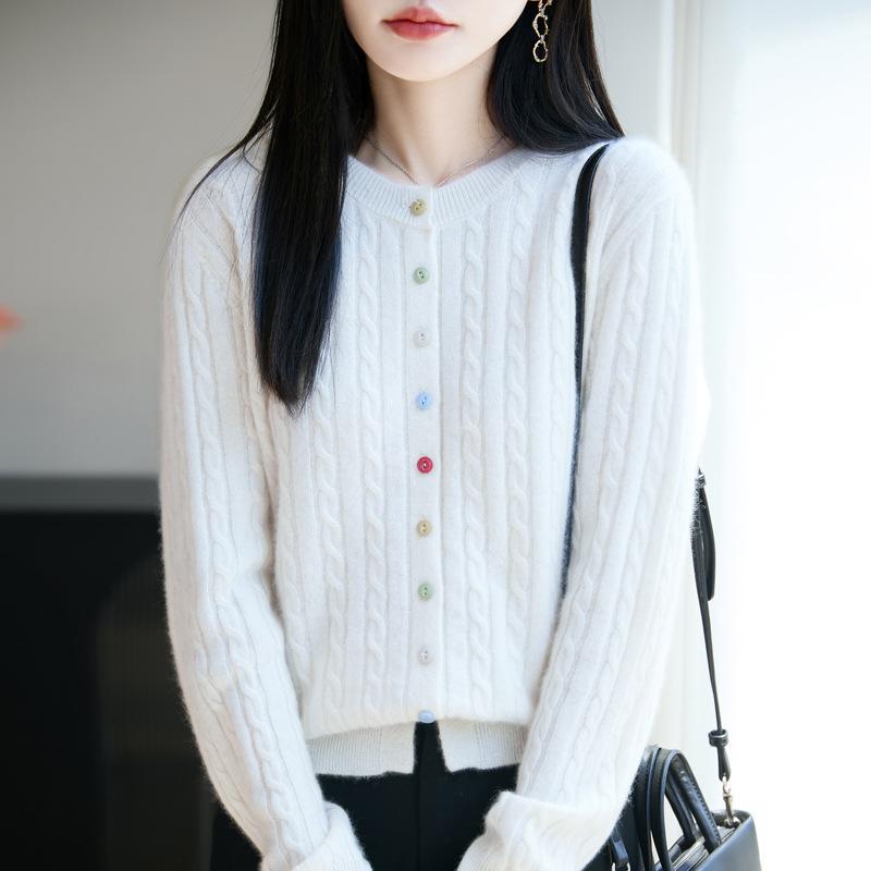 Autumn And Winter New Wool Cardigan Women'S Round Neck Loose Coat Colored Button Knitted Cashmere Sweater Versatile Women'S Top