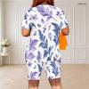 Women Plus Size White Floral Printed Round Neck Short Sleeve Top Fitted Shorts Two Piece Set