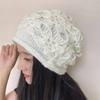 Handmade crochet hat women's autumn and winter versatile warm soft flower pullover hat double-layer knitted wool hat head hat