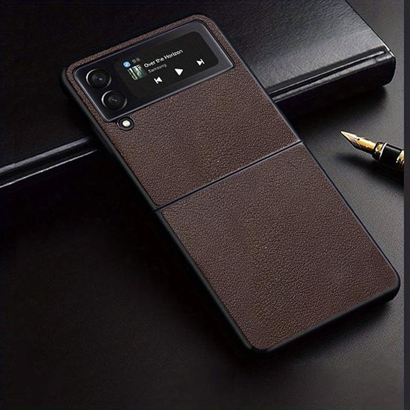Кожаный чехол для Samsung Z Flip7 - Деловой защитный чехол из личи-кожи для складного Flip6 Flip5 кофейный