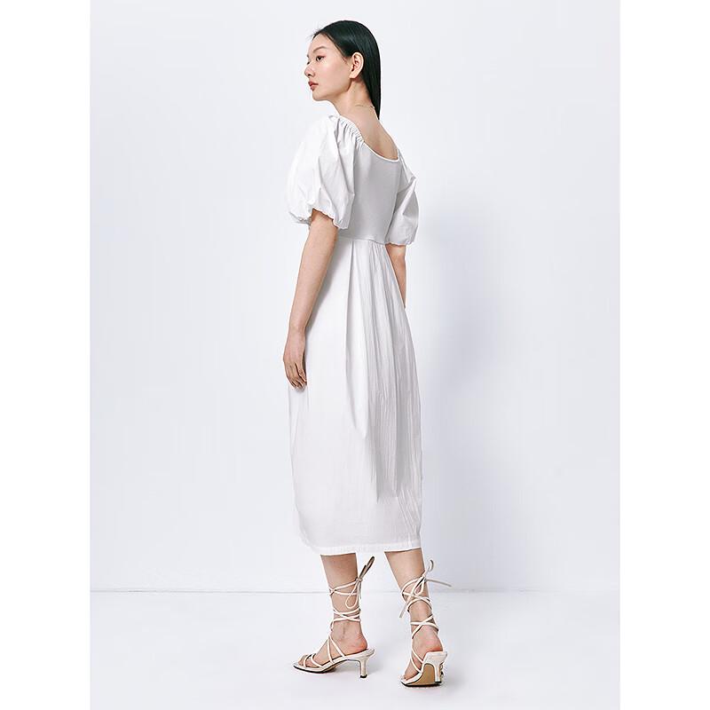Peacebird Damen Midi-Kleid mit quadratischem Ausschnitt und Puffärmeln