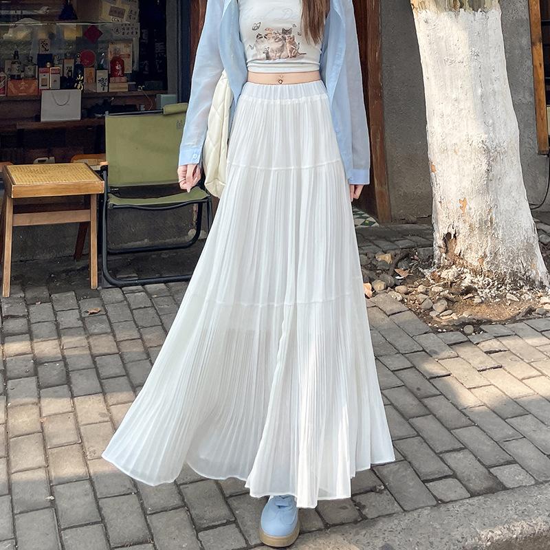 Purple Pleated Skirt for Women In Spring and Summer New High-waisted and Slim A-line Cover Hips with Large Pleated Skirt