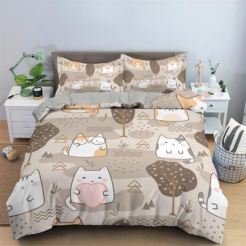 Copripiumino Re Regina Gatto Cartone Animato Colorato Adorabile Set Biancheria da Letto Animale Bambini Animale Domestico Gattino Copripiumino Morbido Poliestere Copripiumino