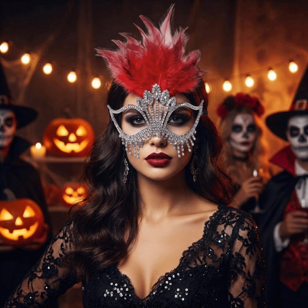 High-End Sparkle Feather Mask Mysterious Style Masquerade Mask Half-Face Mask Masquerade Balls