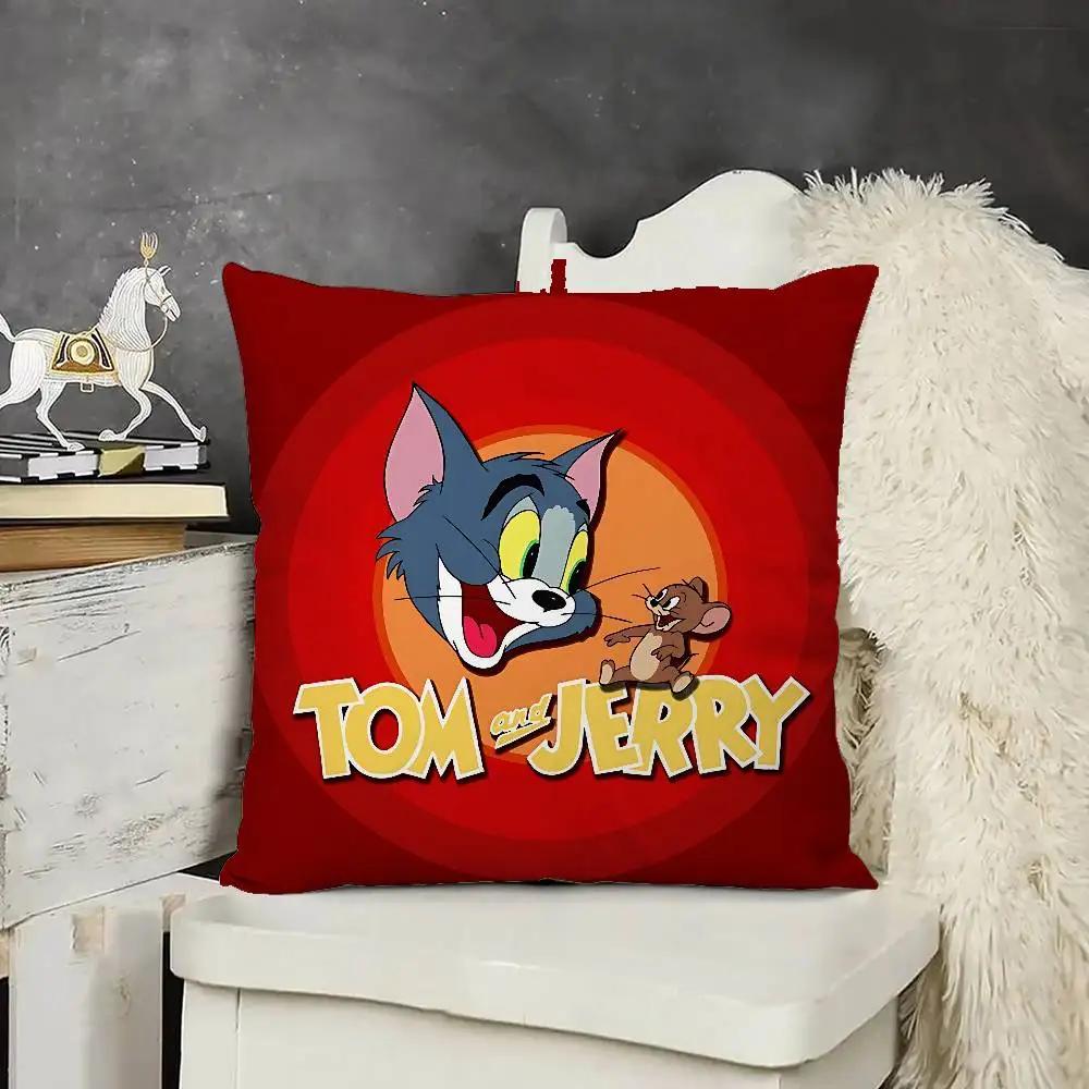 Cartoon T-Tom And J-Jerry Pillow Case Throw Pillow Cover Nordic Vintage Style Cushion Covers Home Living Room Sofa Couch Seat