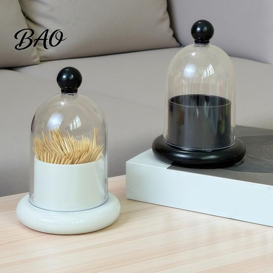 Desktop Toothpick Holder Dispenser with Clear Dome Lid, Modern Tooth Picks Storage Box Container, Kitchen Dining Table Jar Lid