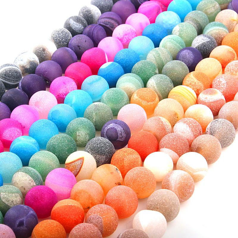Natural Multi-color Frosted Agate Loose Beads for DIY Jewelry Accessories