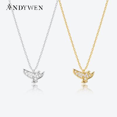 925 Sterling Silver Bird Zircon CZ Pave Pendant Long Chain Luxury Fine Jewelry