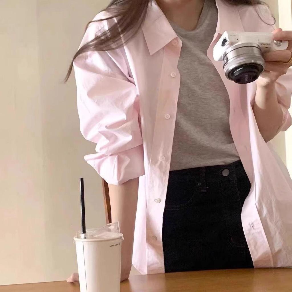 Plus Size Casual Long-Sleeve Plain Shirt for Spring and Autumn