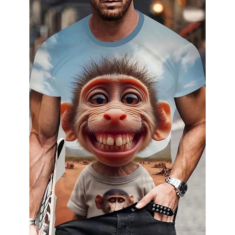 Funny Monkey Graphic 3D Printed T-shirt For Men Causal Short Sleeve Oversized Pullover Tshirts Top New In Men's Monkey Tee Shirt