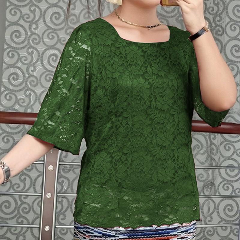 ZANZEA Women Casual Round Neck Summer Half Sleeve Lace Blouse