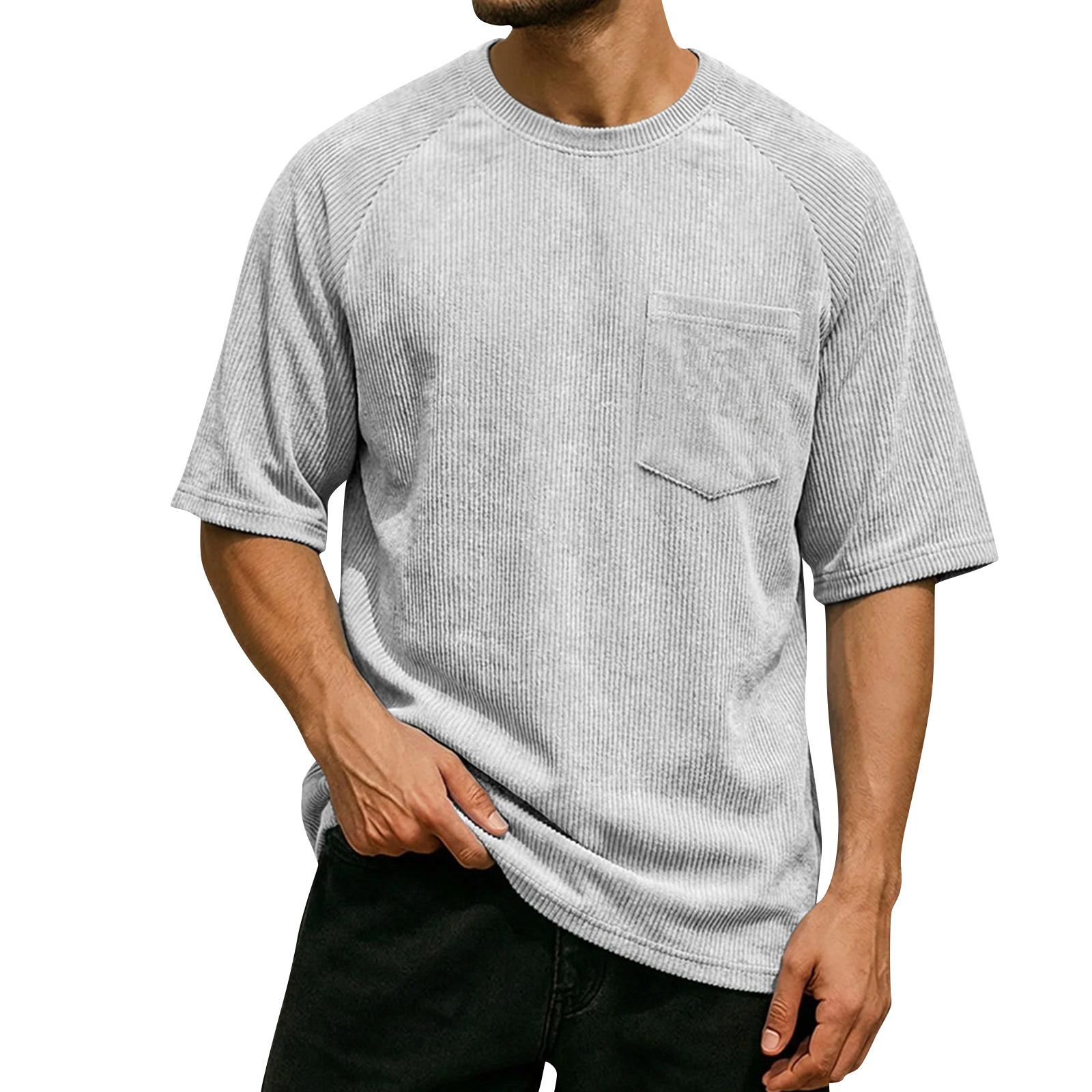 

Men s Round Neck Top With Pockets Casual Comfortable Loose-fitting Short-sleeved Shirt M