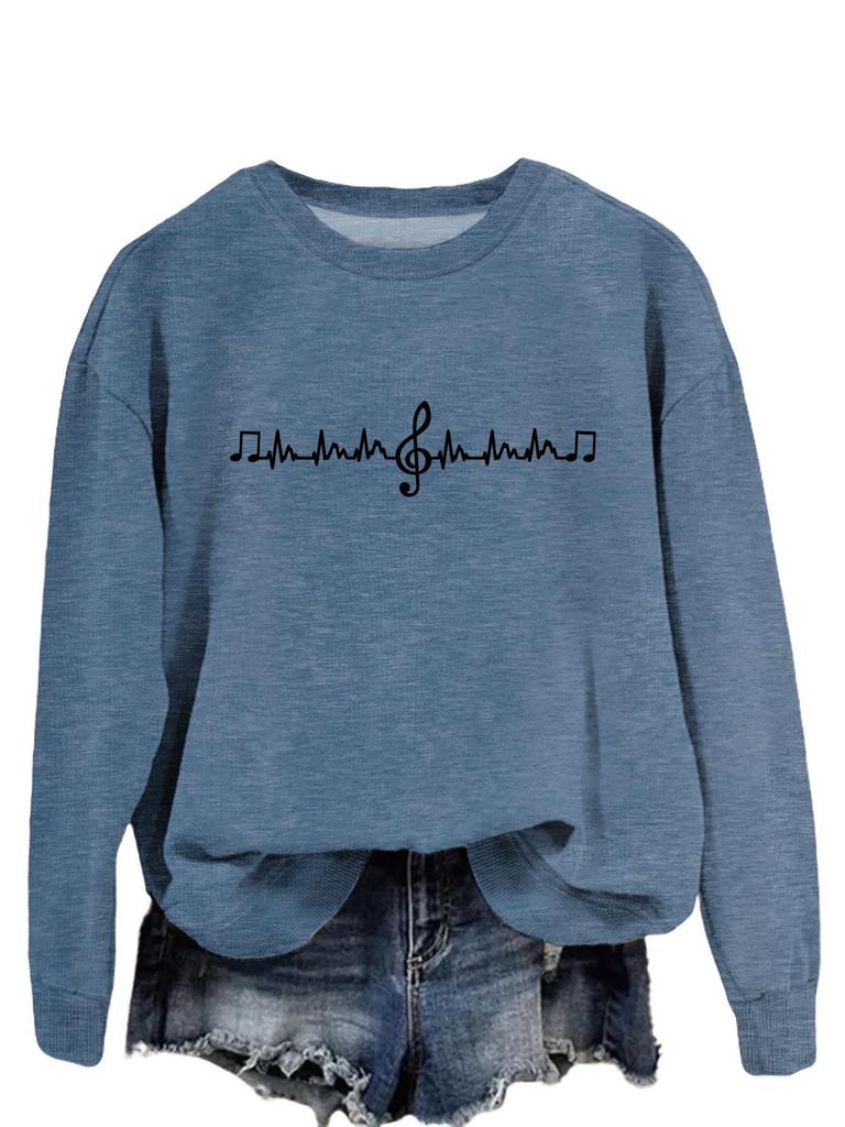 Avrupa & Amerikan Moda Sekizinci Nota Baskılı Çok Yönlü Yuvarlak Yaka Kapüşonlu Sweatshirt - Sonbahar Konforu