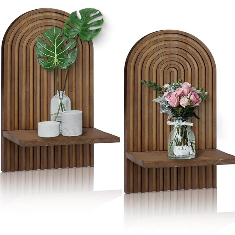 Pack Of 2 Wood Wall Shelves Rainbow Bookshelf for Living Room and Bedroom Decoration Easy Install Plant Storage Rack