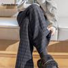 Women's High-Waist Drawstring Plaid Wide-Leg Pants