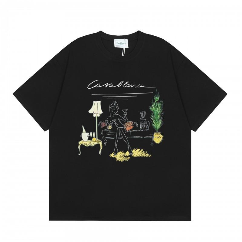 Men Women Streetwear Short Sleeve T-Shirt With Geometric Letter Print Loose Fit Cotton Tee Casual