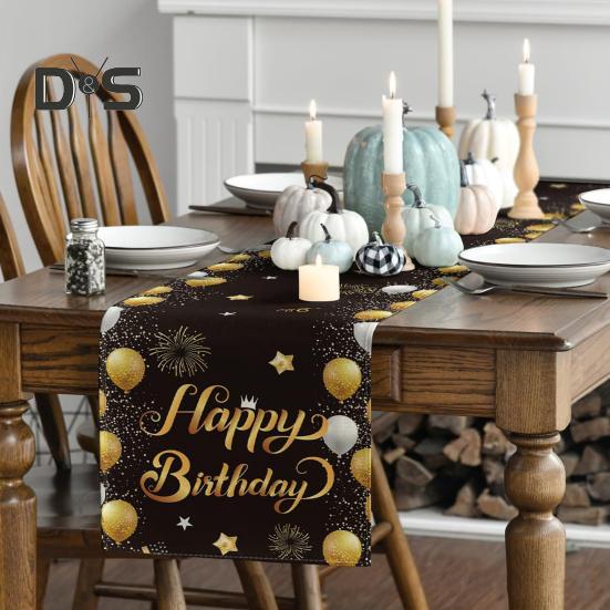 Happy Birthday Table Runner Balloon Confetti Print Protects Table from Heat And Scratches Reusable Table Protection Decoration Birthday Party Table