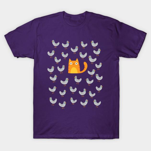 

Men Black Print T-shirt Cute: Cat Among The Pigeons No-Cut Transfer Paper Print Cotton Tshirt 3XL фіолетовий