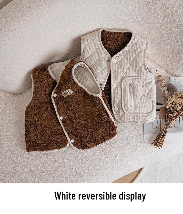 Lambswool Fleece-Lined Baby Vest for Spring & Autumn - Unisex Children's Sleeveless Jacket