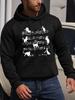 Casual Cat & Music Note Print Hoodie - Fashionable Drawstring Pullover with Kangaroo Pocket