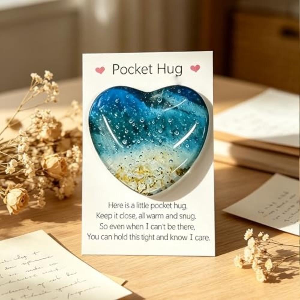 Blue Pocket Heart Stone with Card Meditation Balancing Stone Stress Support