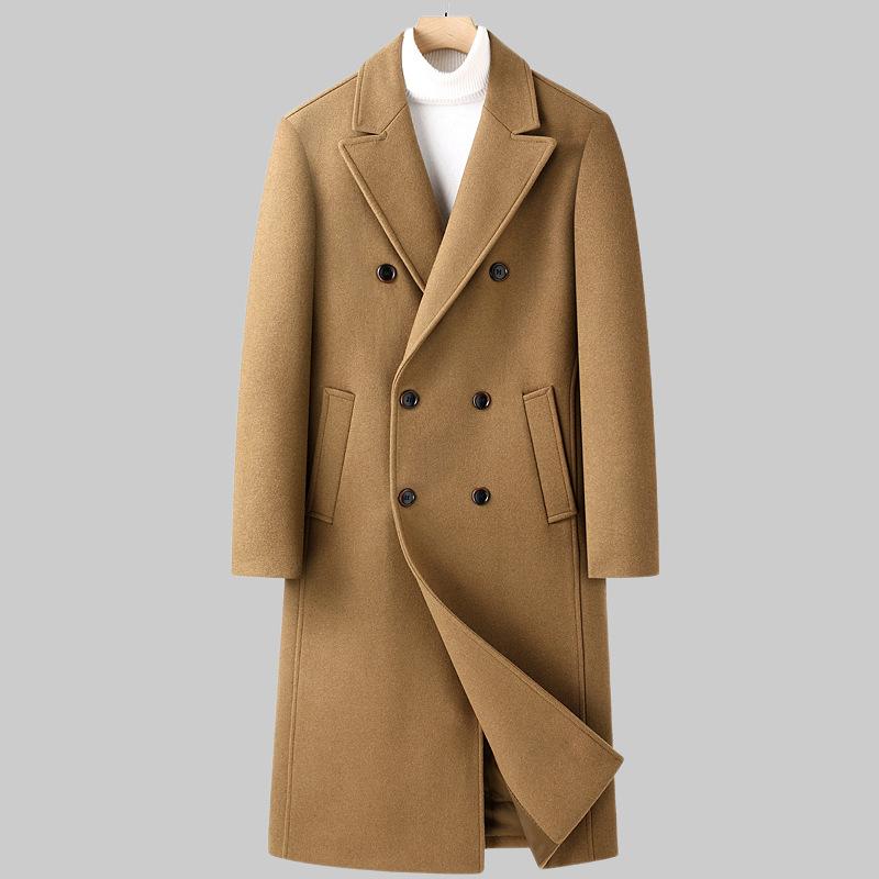 Herbst und Winter Neuer Herren Doppelreiher Langer Wollmantel Daunen Abnehmbares Futter Woll-Trenchcoat Herrenmantel
