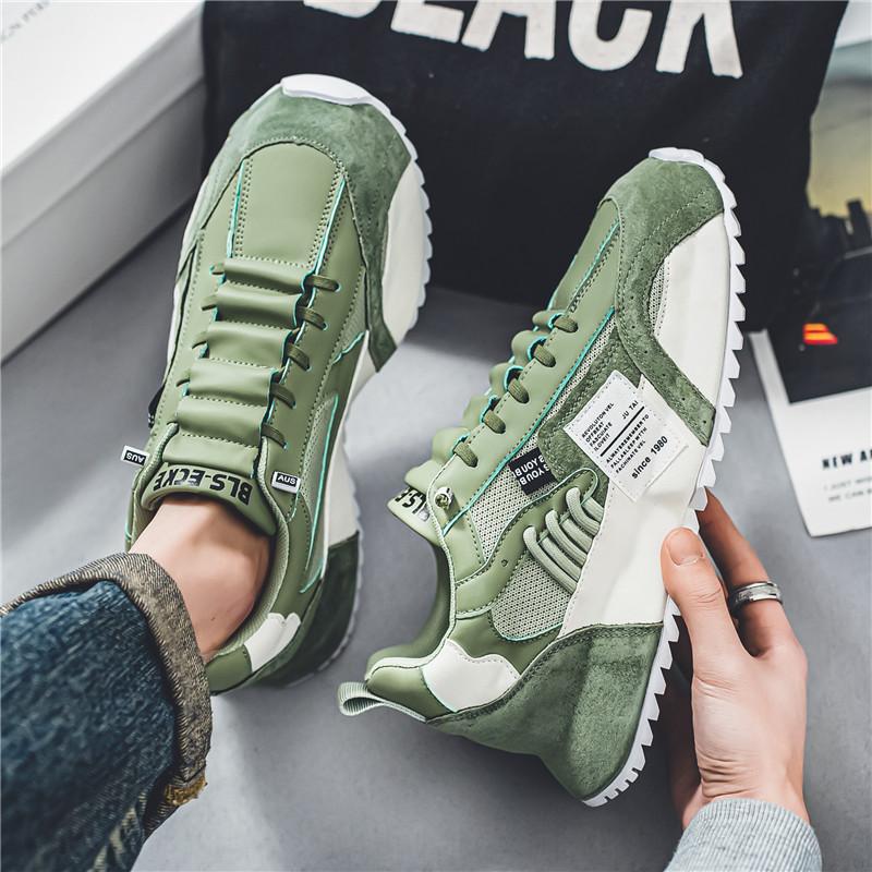 Fashion Spring Luxury Sneakers Platform Fashion Sports Casual Shoes Green Leather Sneakers Men Shoes Thick Sole Non-slip Running Shoes