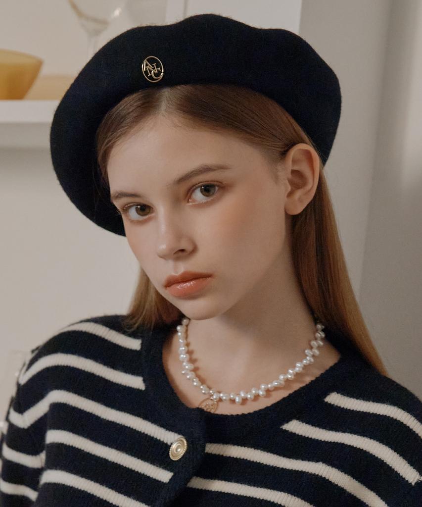 ANOETIC Anc Gold Logo Wool Beret_Black