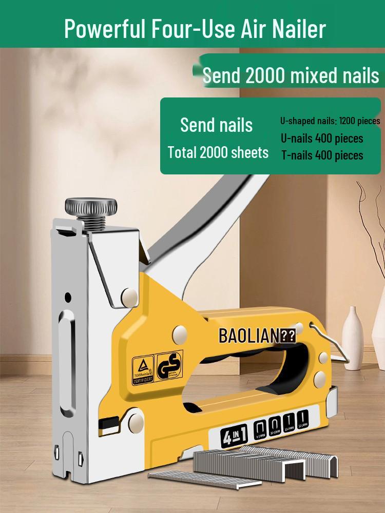 Manual Pneumatic Nail Gun: Brad Nailer, Steel Nailer, U-Shaped & Straight Nails for Wire Trough and Woodworking.