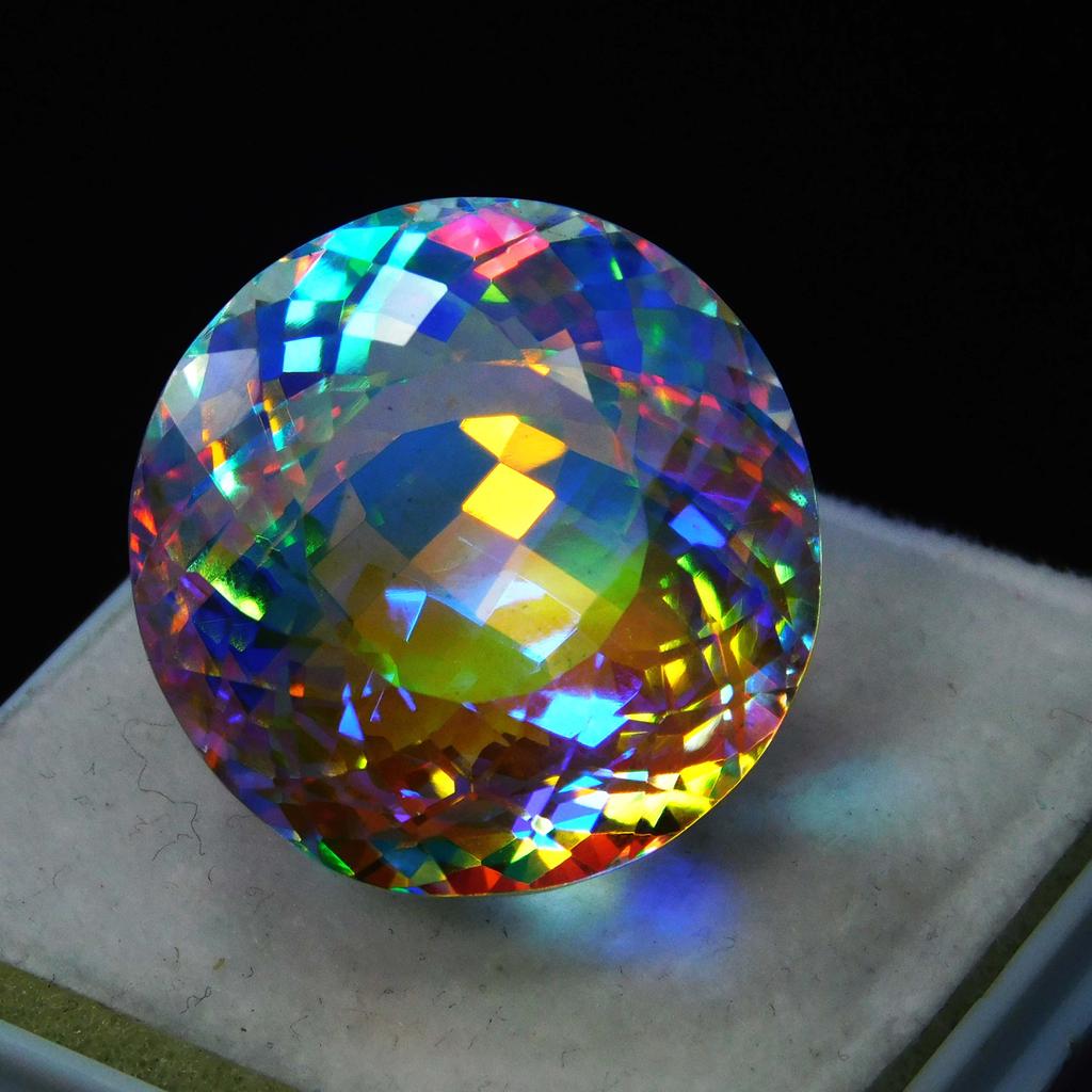 A++ Rainbow Mystic Quartz Round Cut Lab-Created 65 Ct Loose Gemstone
